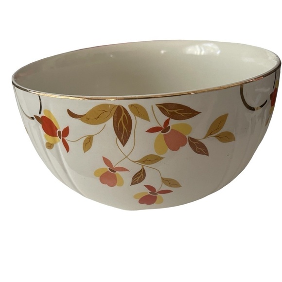 Halls Superior Autumn Leaf 9 inch Mixing Bowl Dunbar Gold Trim Vintage large - Picture 1 of 4